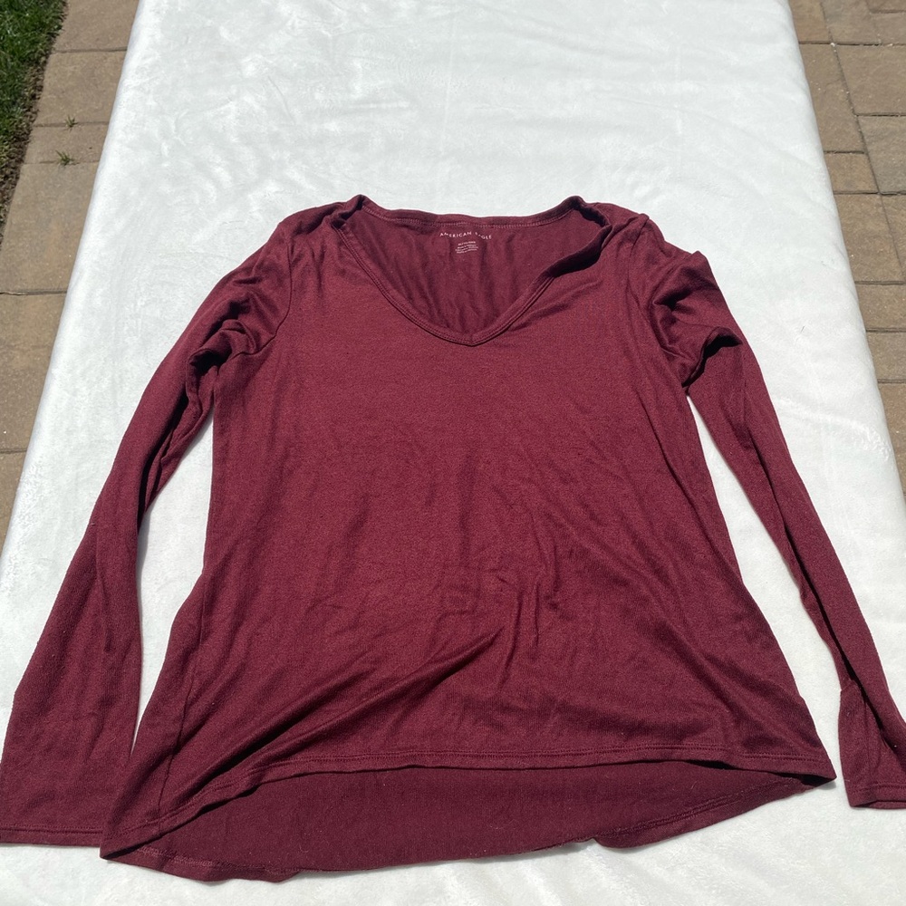 American Eagle Outfitters Red/Burgundy/Wine Long Sleeve Relaxed Blouse/Shirt XL
